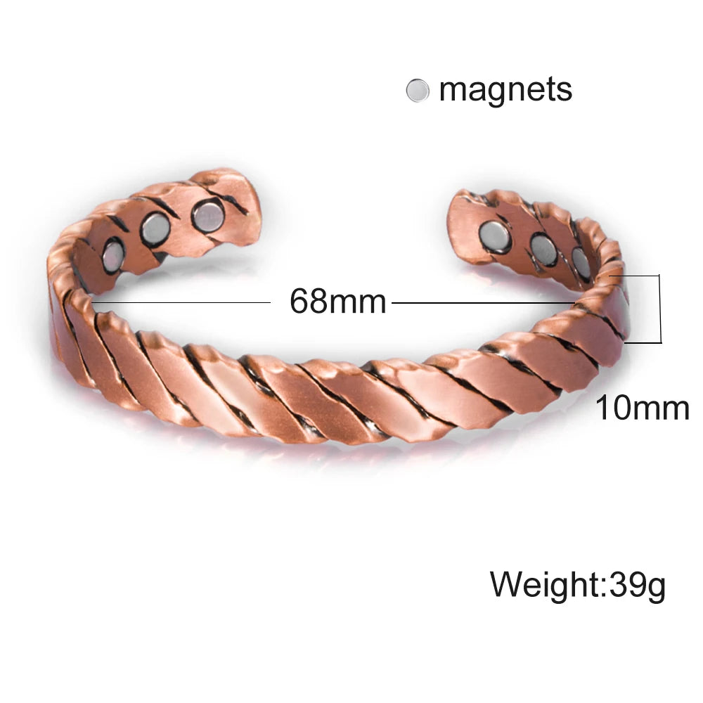 Twisted Pure Copper Magnetic Bracelet Benefits Adjustable Cuff Bangles for Men Women Anthritis Pain Relief Health Energy Jewelry
