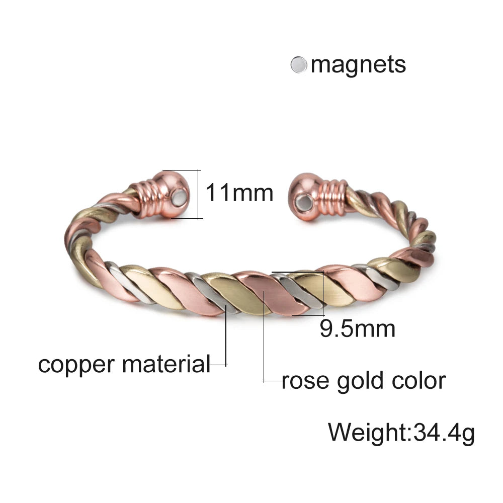 Twisted Pure Copper Magnetic Bracelet Benefits Adjustable Cuff Bangles for Men Women Anthritis Pain Relief Health Energy Jewelry