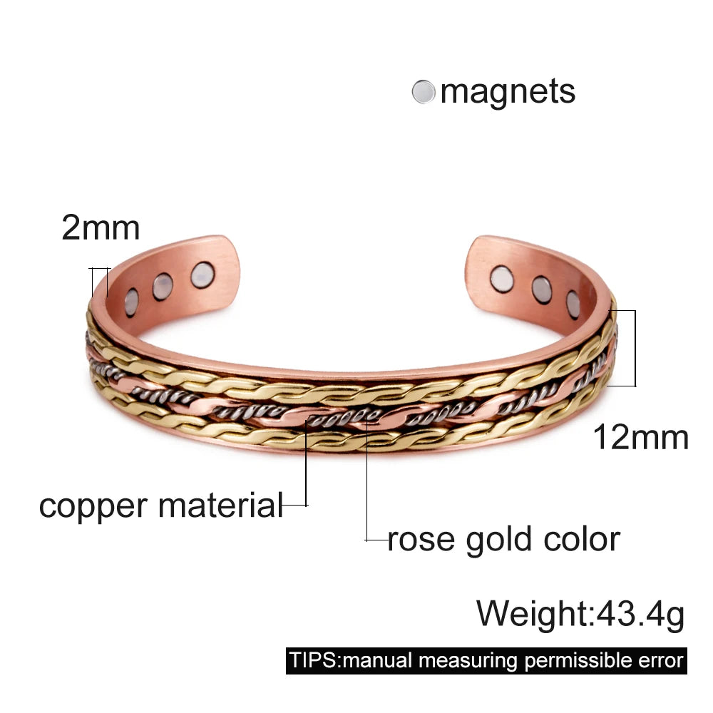Twisted Pure Copper Magnetic Bracelet Benefits Adjustable Cuff Bangles for Men Women Anthritis Pain Relief Health Energy Jewelry