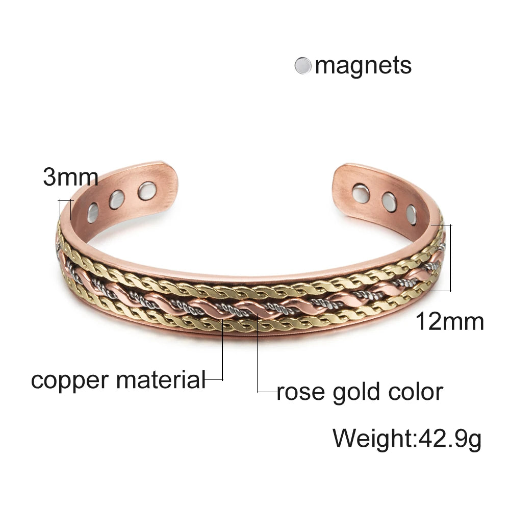 Twisted Pure Copper Magnetic Bracelet Benefits Adjustable Cuff Bangles for Men Women Anthritis Pain Relief Health Energy Jewelry