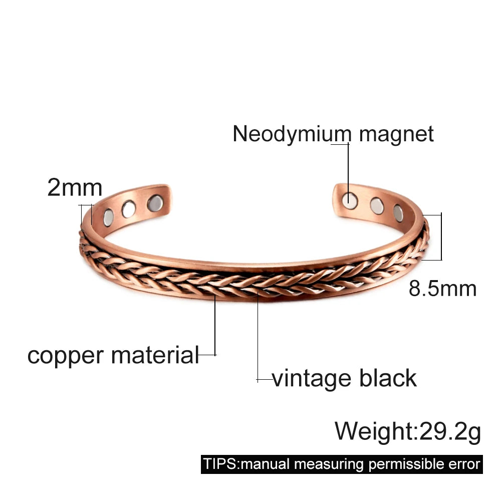 Twisted Pure Copper Magnetic Bracelet Benefits Adjustable Cuff Bangles for Men Women Anthritis Pain Relief Health Energy Jewelry