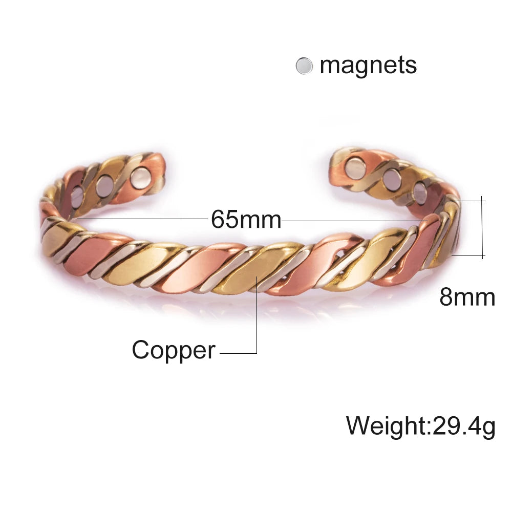 Twisted Pure Copper Magnetic Bracelet Benefits Adjustable Cuff Bangles for Men Women Anthritis Pain Relief Health Energy Jewelry