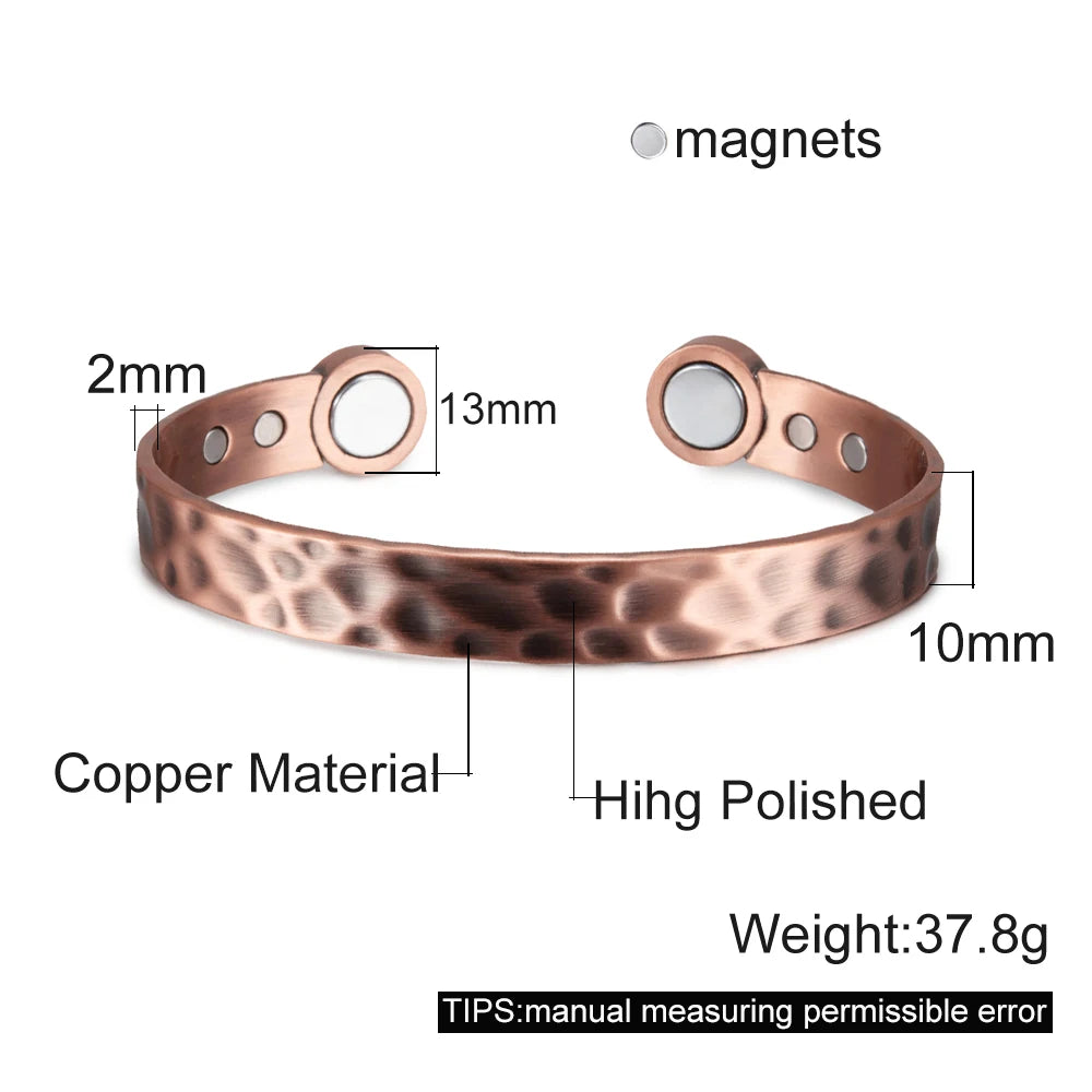 Vinterly Pure Copper Bracelets Adjustable Vintage Knot Magnetic Bangles 8mm Wide Arthritis Health High Magnet Jewelry Resizable