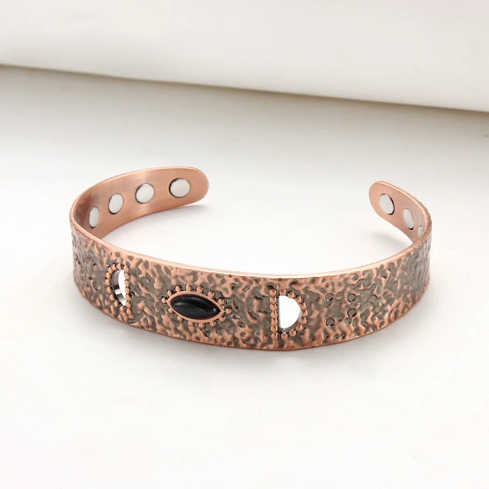 ARADOO Onyx Devil's Eye Pure Copper Bracelet Neodymium Magnet Open Cuff 3500 Gauss Magnetic Therapy Bangles