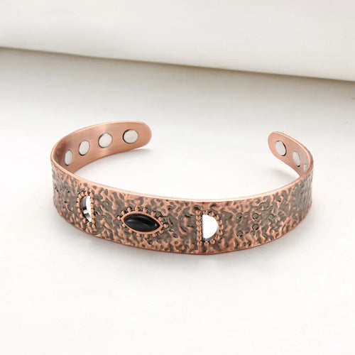ARADOO Onyx Devil's Eye Pure Copper Bracelet Neodymium Magnet Open Cuff 3500 Gauss Magnetic Therapy Bangles