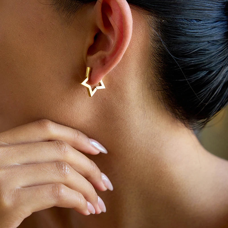 Fashion Heart Star Stainless Steel Hoop Earrings for Women Classic Simple Gold Silver Color Geometric Charm Earrings Jewelry