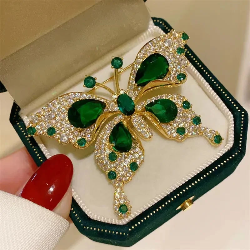 House of Noem — Emerald Crystal Butterfly Brooch