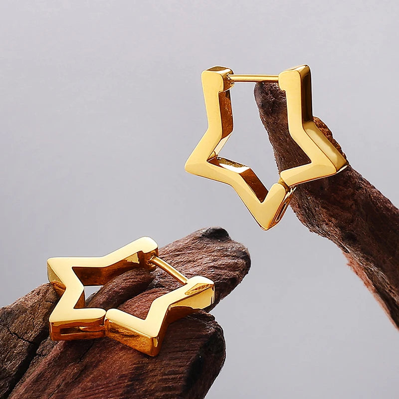 Fashion Heart Star Stainless Steel Hoop Earrings for Women Classic Simple Gold Silver Color Geometric Charm Earrings Jewelry