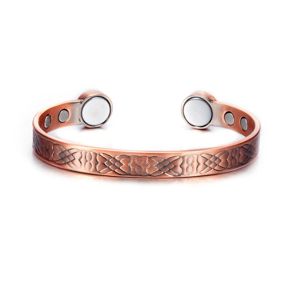 Vinterly Pure Copper Bracelets Adjustable Vintage Knot Magnetic Bangles 8mm Wide Arthritis Health High Magnet Jewelry Resizable