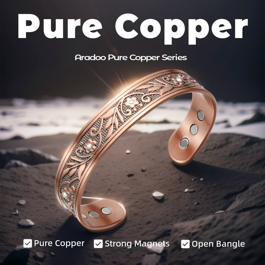 ARADOO Onyx Devil's Eye Pure Copper Bracelet Neodymium Magnet Open Cuff 3500 Gauss Magnetic Therapy Bangles