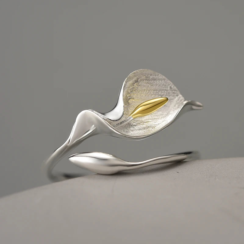 Calla Lily 925 Sterling Silver Adjustable Ring