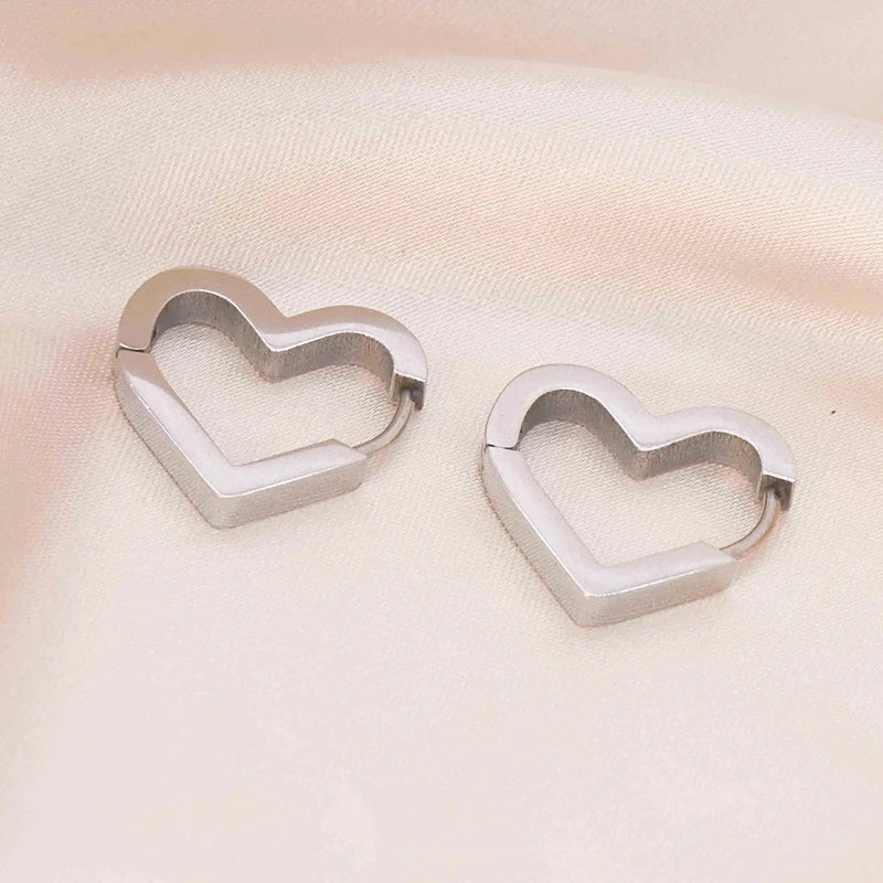 Fashion Heart Star Stainless Steel Hoop Earrings for Women Classic Simple Gold Silver Color Geometric Charm Earrings Jewelry