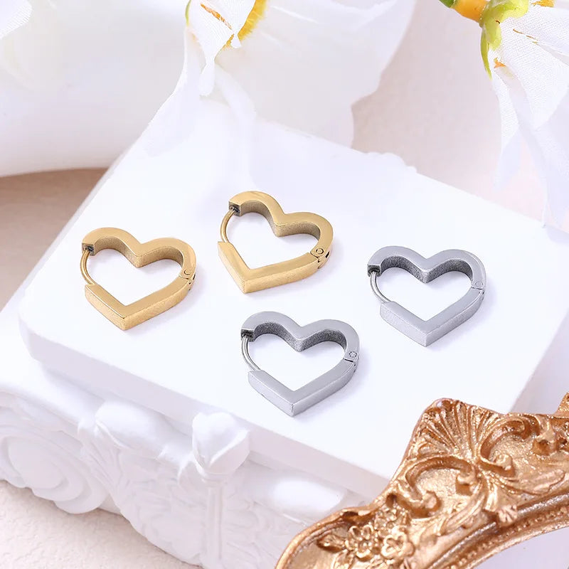 Fashion Heart Star Stainless Steel Hoop Earrings for Women Classic Simple Gold Silver Color Geometric Charm Earrings Jewelry