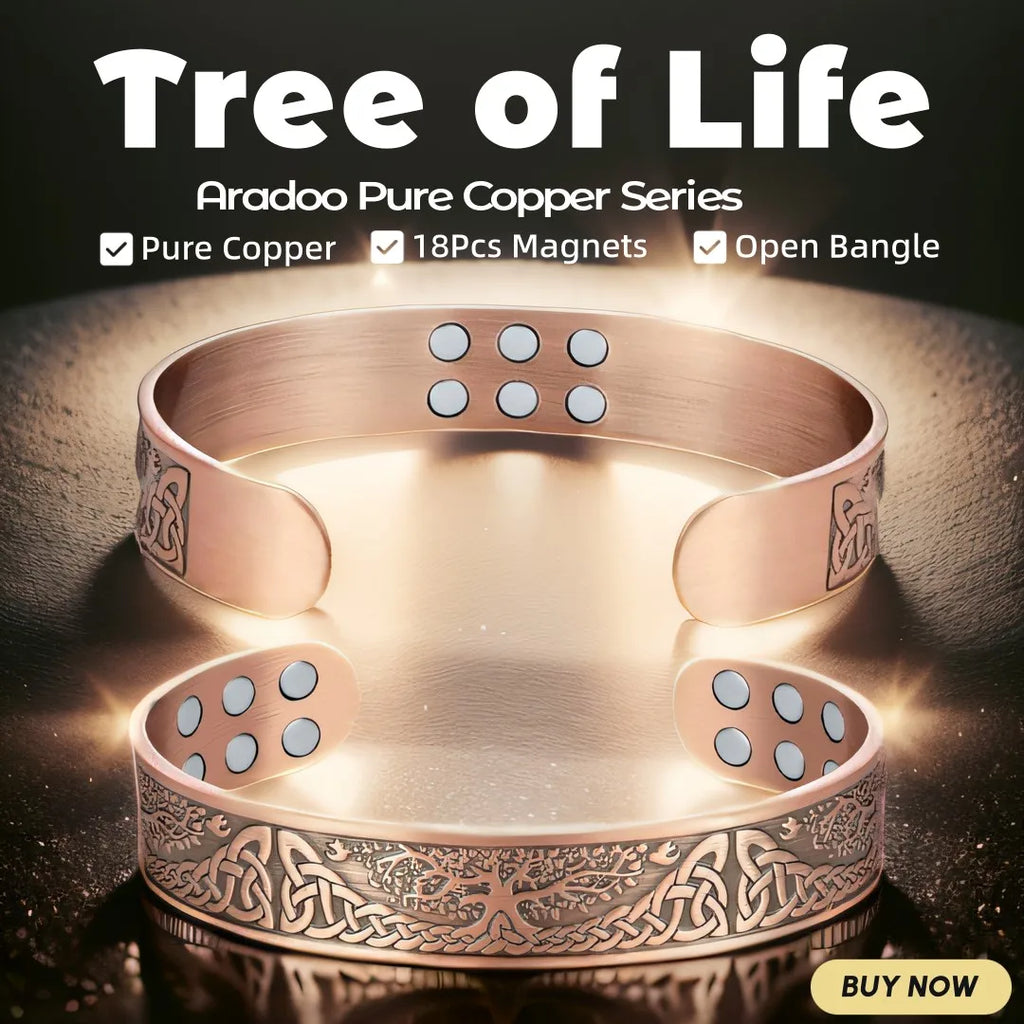 ARADOO Onyx Devil's Eye Pure Copper Bracelet Neodymium Magnet Open Cuff 3500 Gauss Magnetic Therapy Bangles