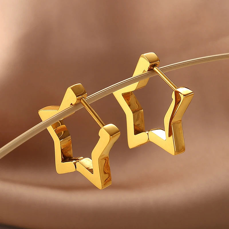 Fashion Heart Star Stainless Steel Hoop Earrings for Women Classic Simple Gold Silver Color Geometric Charm Earrings Jewelry