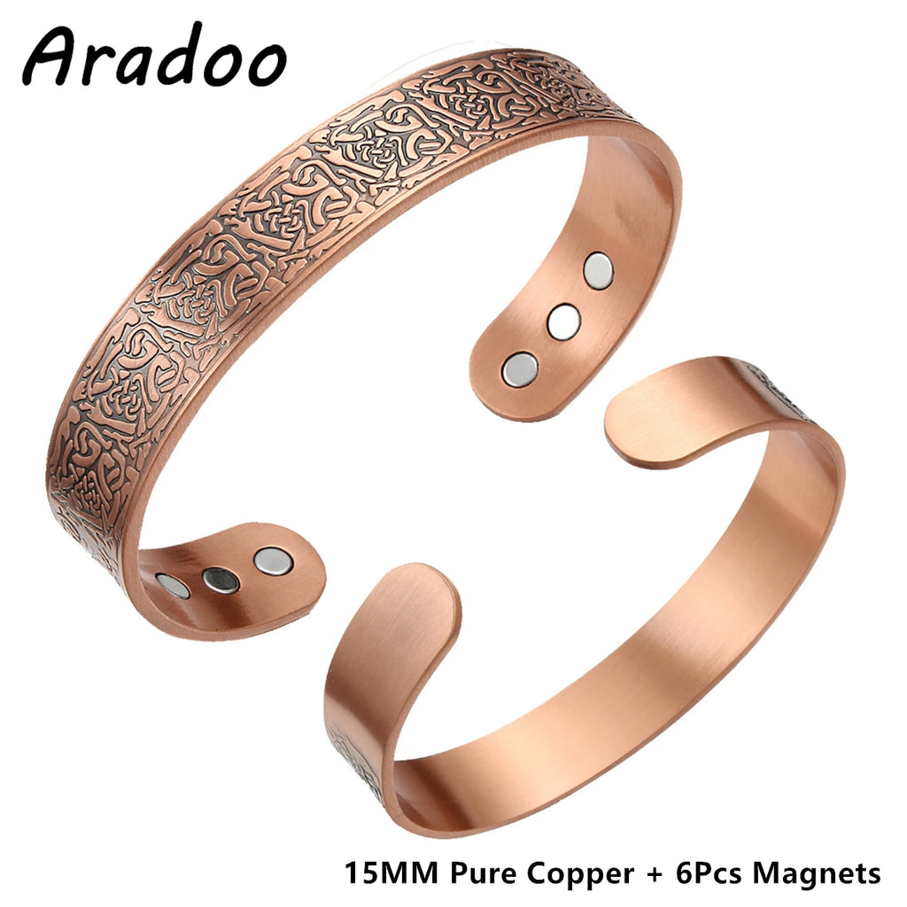 ARADOO Onyx Devil's Eye Pure Copper Bracelet Neodymium Magnet Open Cuff 3500 Gauss Magnetic Therapy Bangles