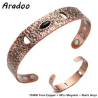 ARADOO Onyx Devil's Eye Pure Copper Bracelet Neodymium Magnet Open Cuff 3500 Gauss Magnetic Therapy Bangles