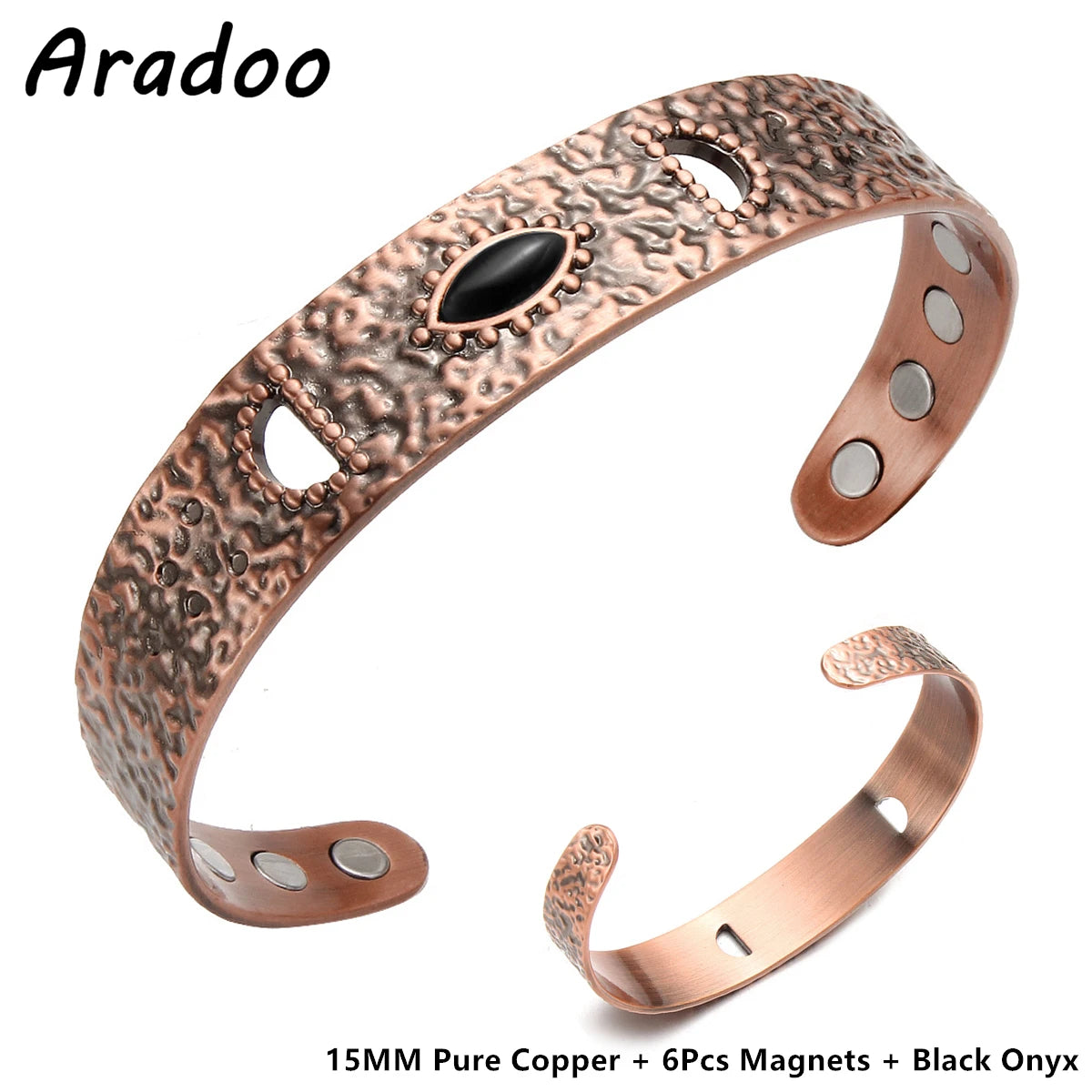 ARADOO Onyx Devil's Eye Pure Copper Bracelet Neodymium Magnet Open Cuff 3500 Gauss Magnetic Therapy Bangles