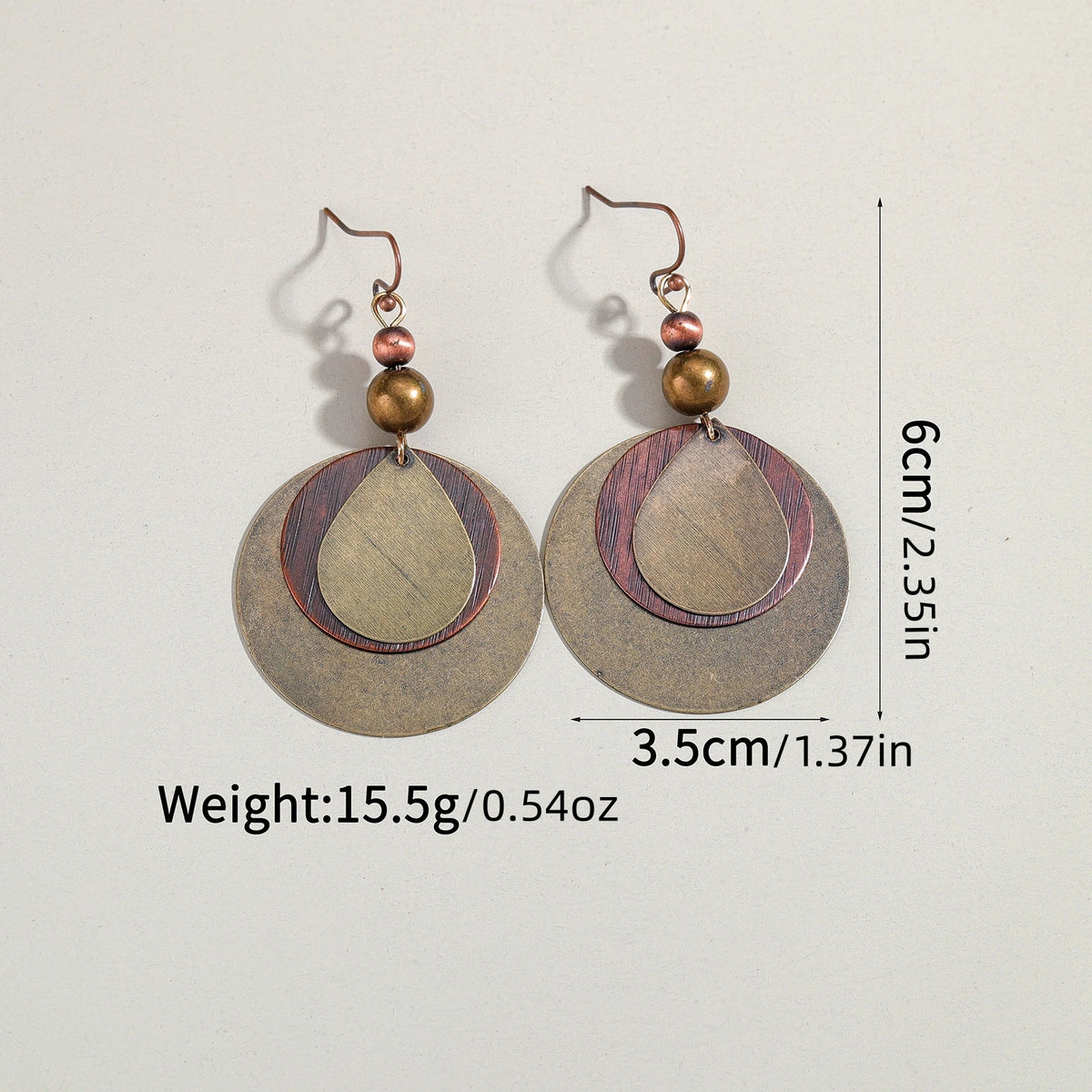 Retro fashion antique bronze multi-layer round bead pendant, environmentally friendly alloy women's earrings