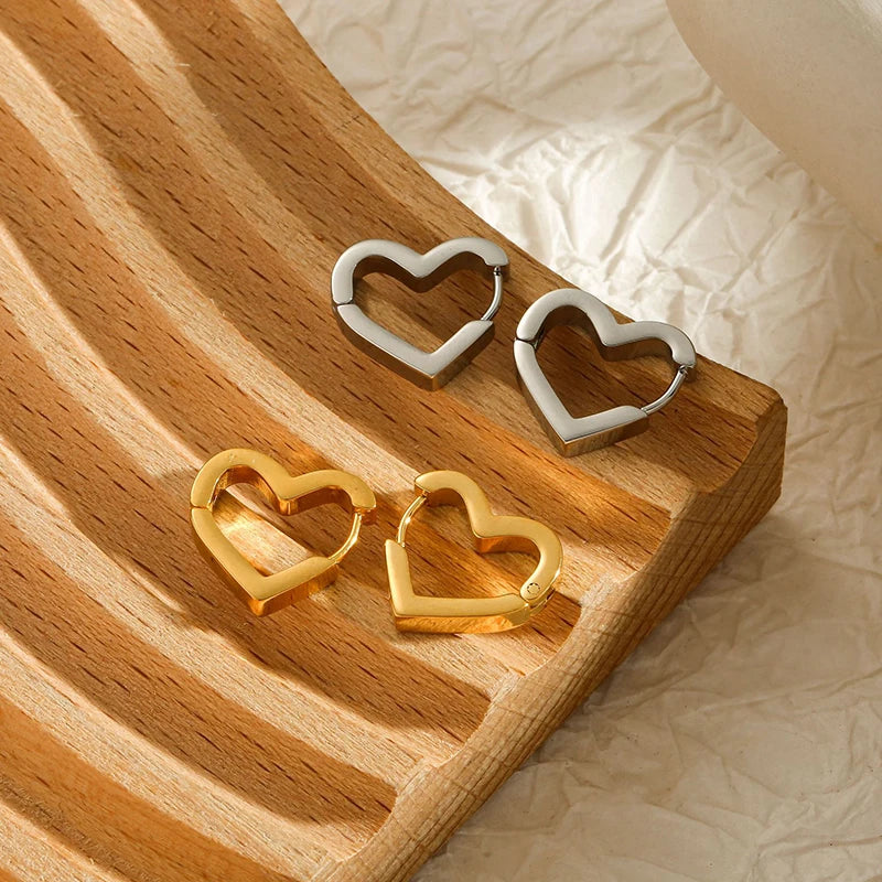 Fashion Heart Star Stainless Steel Hoop Earrings for Women Classic Simple Gold Silver Color Geometric Charm Earrings Jewelry
