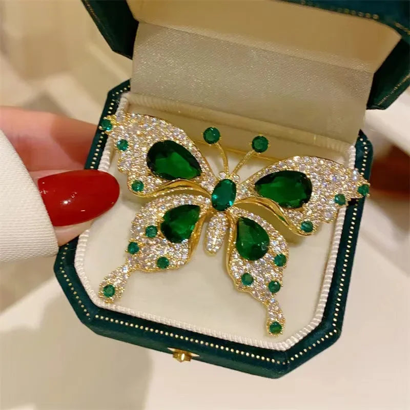 House of Noem — Emerald Crystal Butterfly Brooch