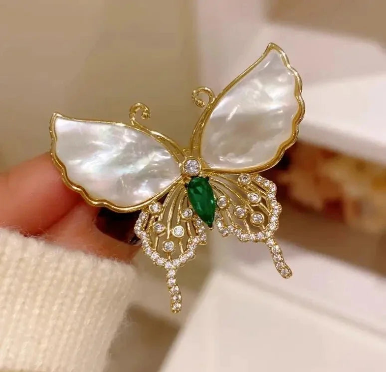 Emerald Crystal Butterfly Brooch