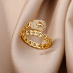 Gold Plated Stainless Steel Crystal Rings For Women Chain Geometry Zircon Finger Ring Jewelry Gift anillos mujer 2025 New Trendy