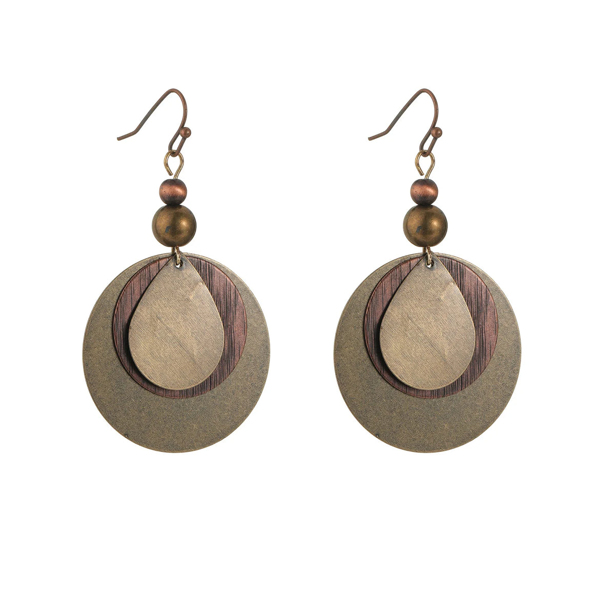 Retro fashion antique bronze multi-layer round bead pendant, environmentally friendly alloy women's earrings