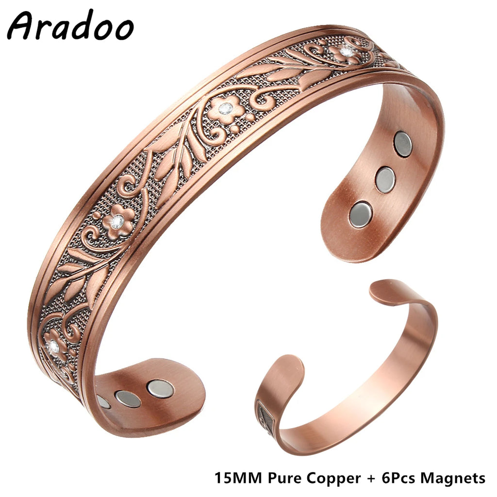 ARADOO Onyx Devil's Eye Pure Copper Bracelet Neodymium Magnet Open Cuff 3500 Gauss Magnetic Therapy Bangles