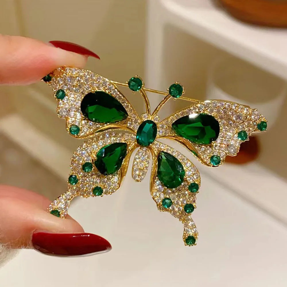 House of Noem — Emerald Crystal Butterfly Brooch