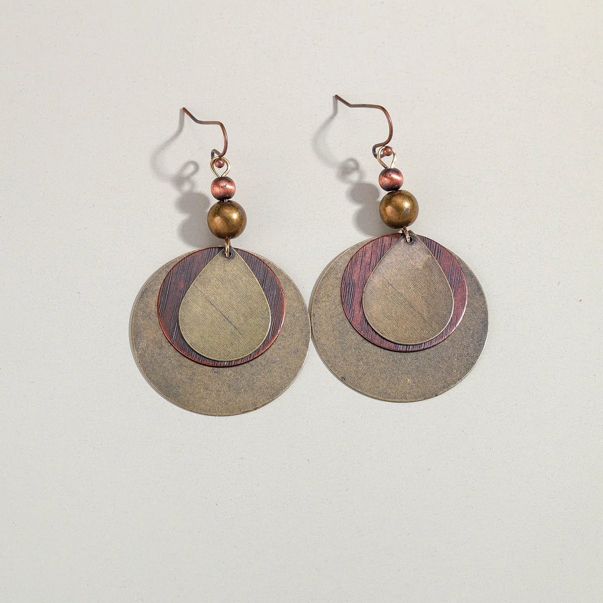 Retro fashion antique bronze multi-layer round bead pendant, environmentally friendly alloy women's earrings