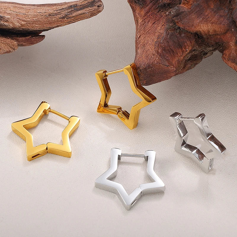 Fashion Heart Star Stainless Steel Hoop Earrings for Women Classic Simple Gold Silver Color Geometric Charm Earrings Jewelry