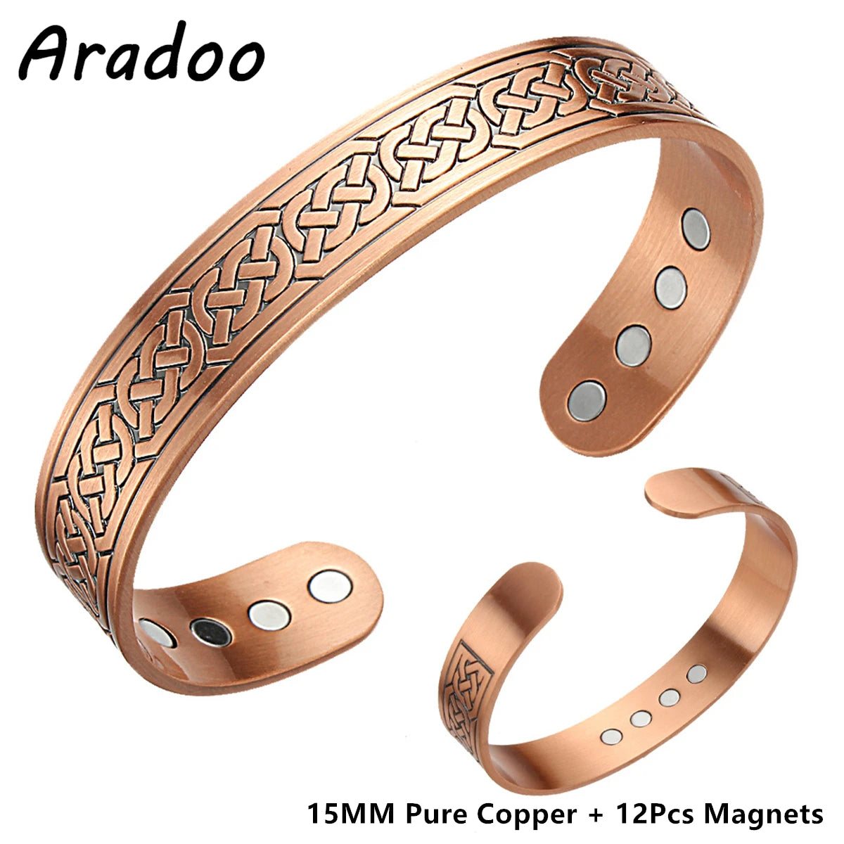 ARADOO Onyx Devil's Eye Pure Copper Bracelet Neodymium Magnet Open Cuff 3500 Gauss Magnetic Therapy Bangles