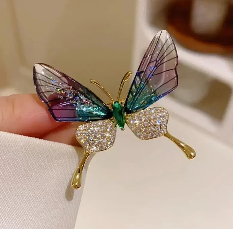 Emerald Crystal Butterfly Brooch