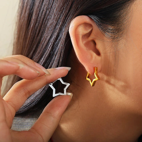 Fashion Heart Star Stainless Steel Hoop Earrings for Women Classic Simple Gold Silver Color Geometric Charm Earrings Jewelry