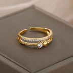 Gold Plated Stainless Steel Crystal Rings For Women Chain Geometry Zircon Finger Ring Jewelry Gift anillos mujer 2025 New Trendy