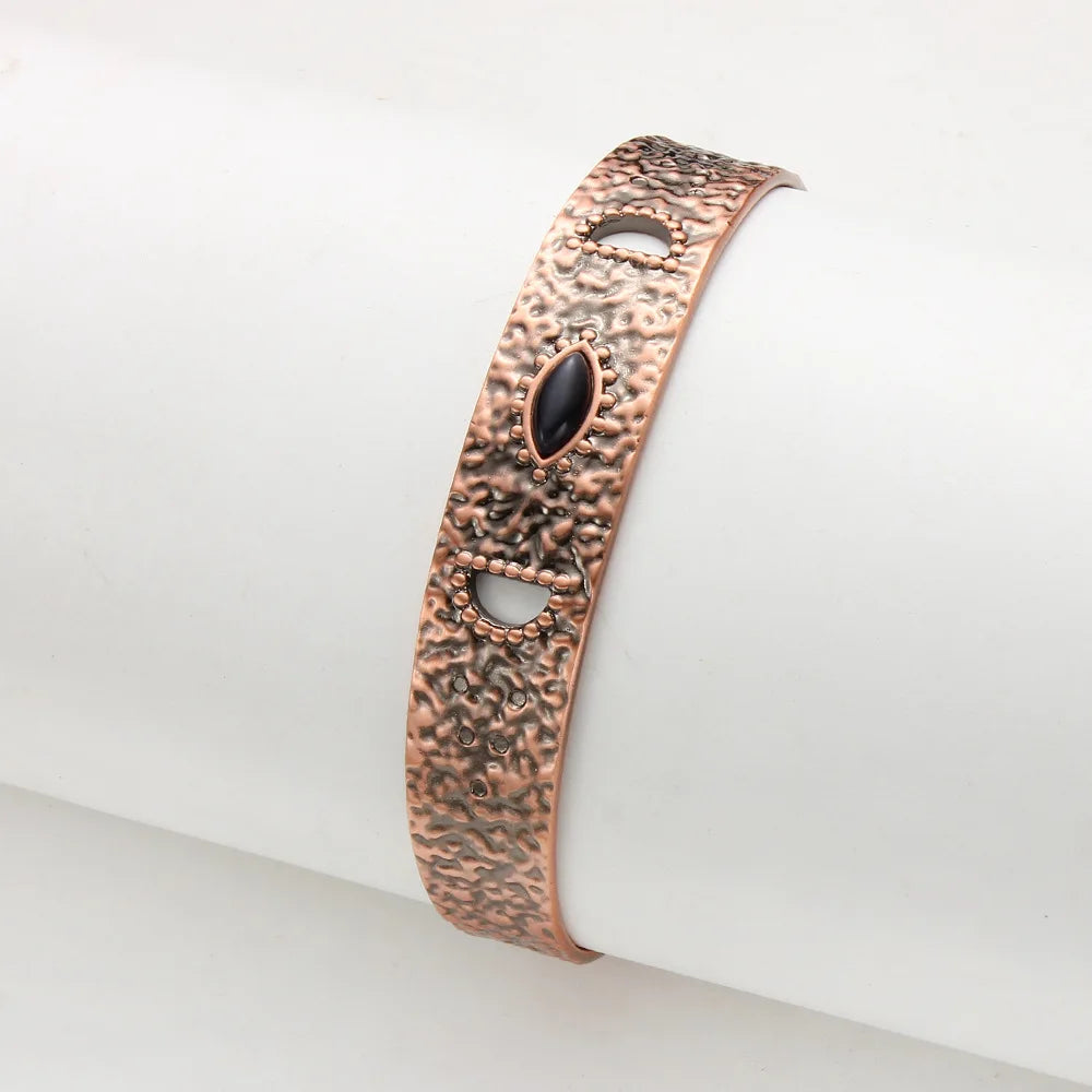 ARADOO Onyx Devil's Eye Pure Copper Bracelet Neodymium Magnet Open Cuff 3500 Gauss Magnetic Therapy Bangles