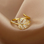 Gold Plated Stainless Steel Crystal Rings For Women Chain Geometry Zircon Finger Ring Jewelry Gift anillos mujer 2025 New Trendy
