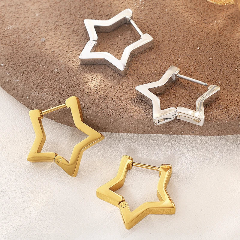 Fashion Heart Star Stainless Steel Hoop Earrings for Women Classic Simple Gold Silver Color Geometric Charm Earrings Jewelry