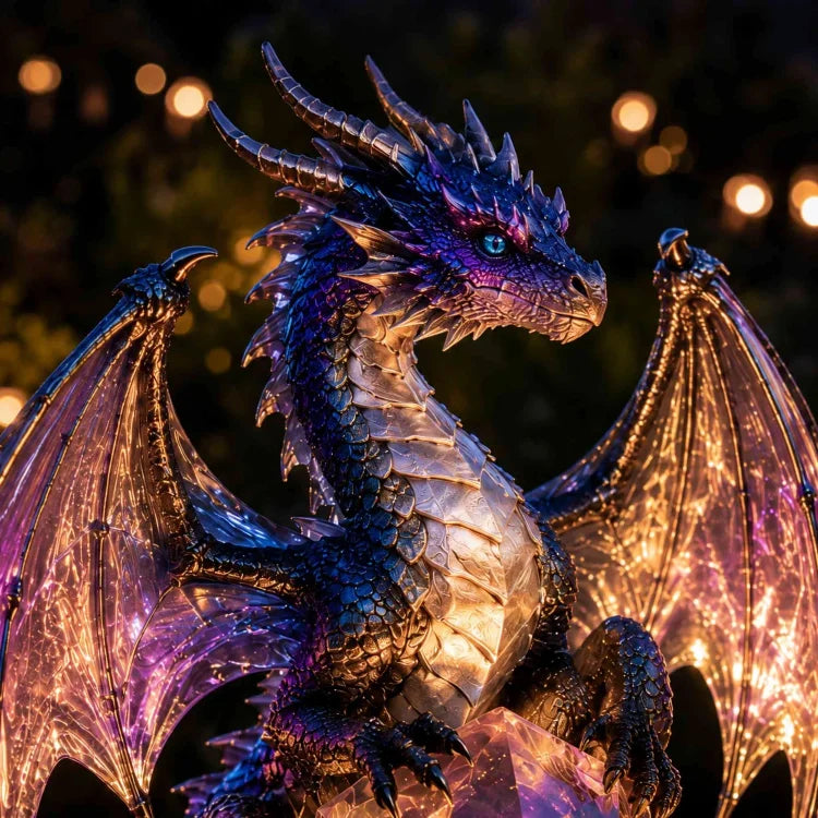 Crystal dragon head and illuminated wings
